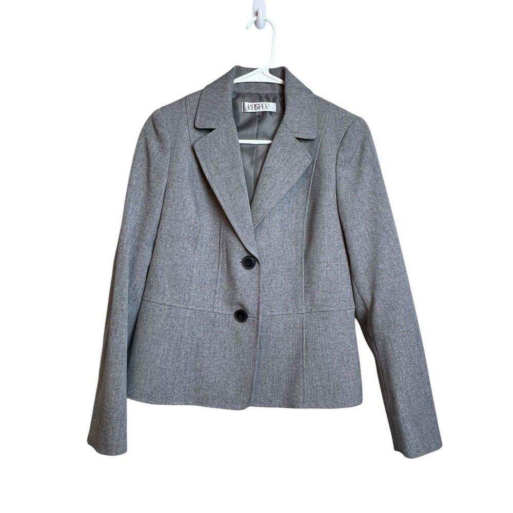 Kasper Blazer Jacket Women's S 6 Gray Classic two front buttons career, office